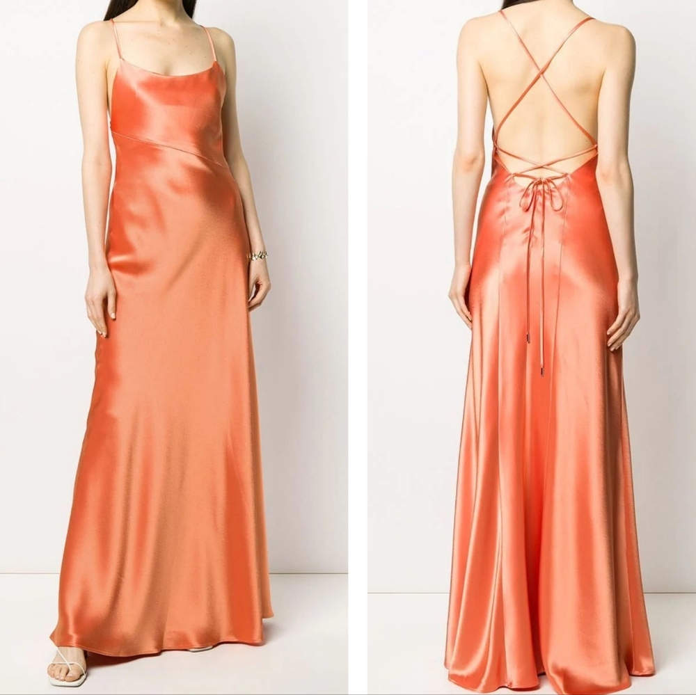 2B. NWT GALVAN LONDON SERENA SATIN DRESS IN APRICOT SIZE FR 38 / US 6